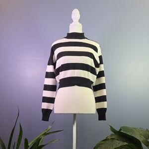 Urban Heritage Black & White Striped Cropped Short Turtleneck Sweater XS